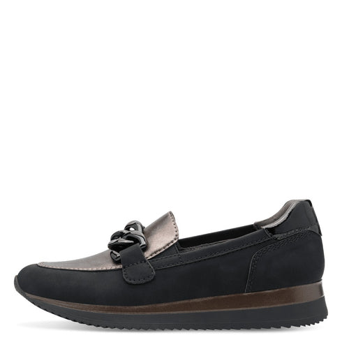 Jana Womens Black and Pewter Slip-On Softline Shoe 8-24766-43